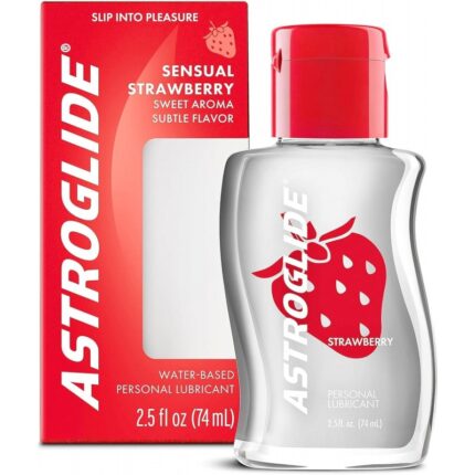 Astroglide water based lubricant bottle with strawberry flavor, 2.5oz