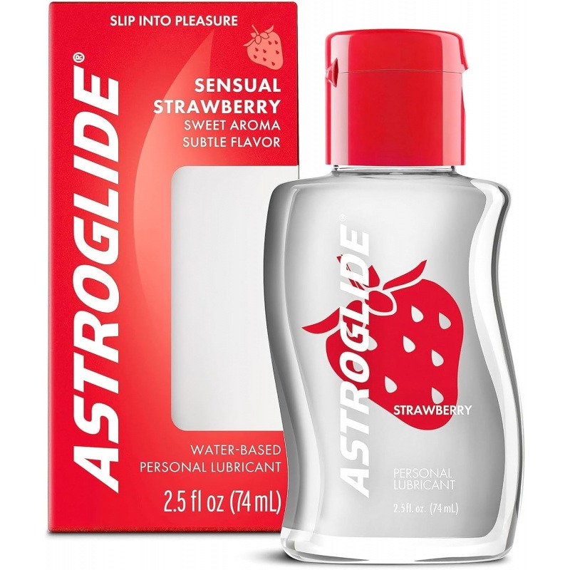 Astroglide water based lubricant bottle with strawberry flavor, 2.5oz