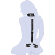 Premium PU Bondage Restraints Set displayed on luxury bedding