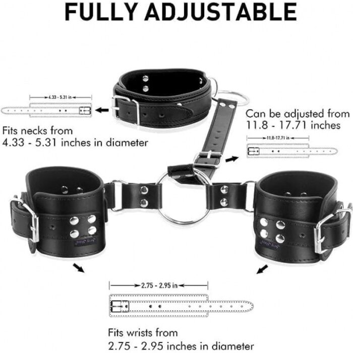 Premium PU Bondage Restraints Set with neck-to-wrist connector detail